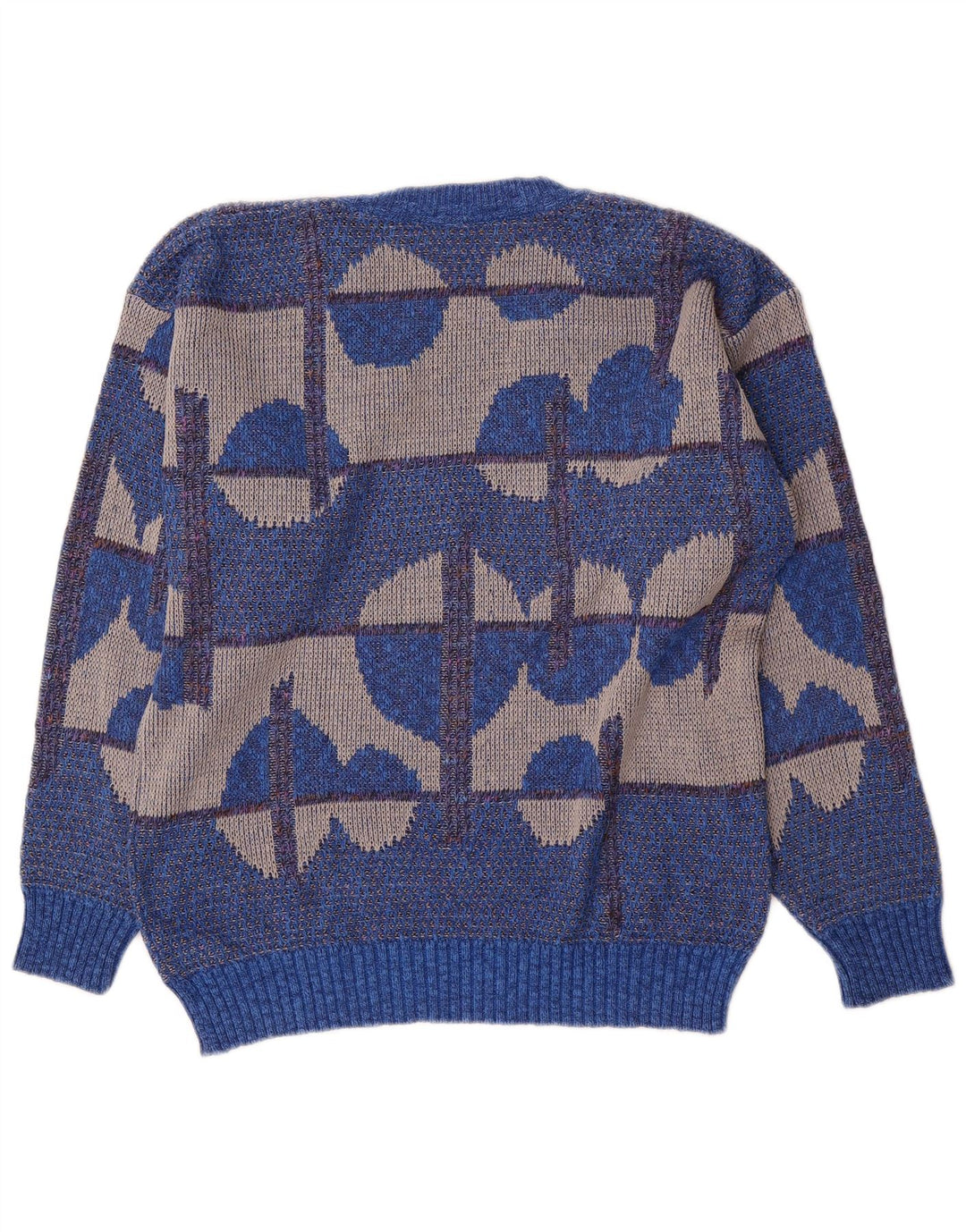 Suéter masculino vintage com decote em V IT 50 algodão geométrico azul médio