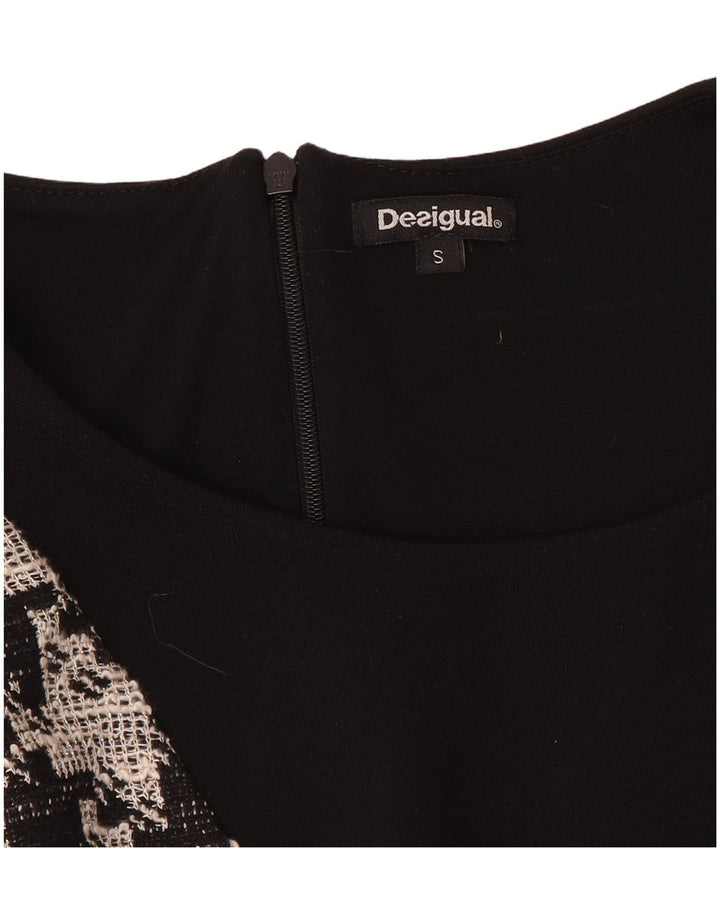Vestido feminino Desigual manga 3/4 com bainha UK 10 pequeno patchwork preto
