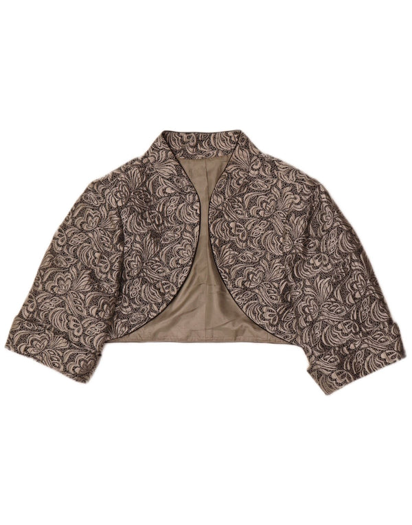 Bolero feminino vintage UK 18 XL poliéster floral cinza