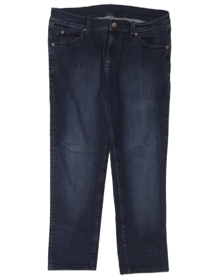 Calça jeans reta feminina barata segunda-feira W32 L26 algodão azul marinho