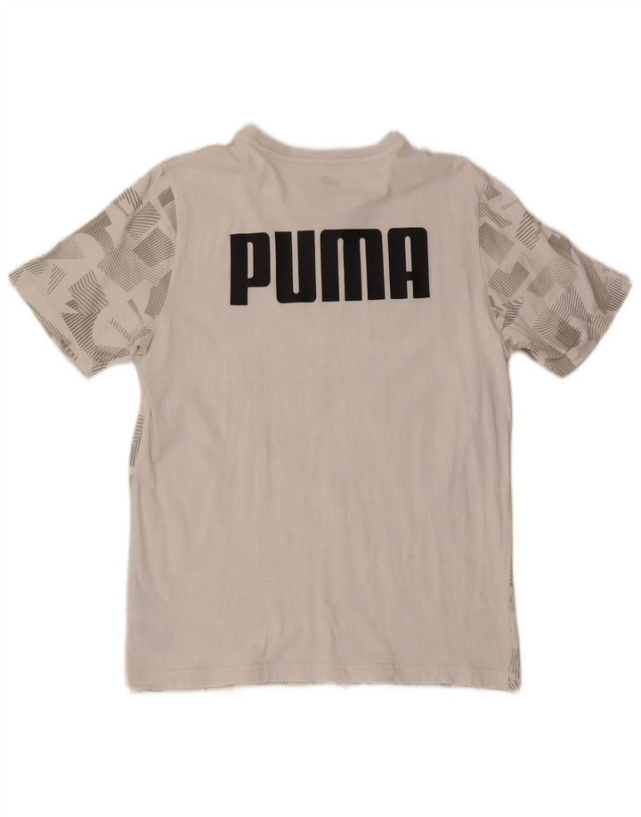 Puma Mens Graphic T-Shirt Top Médio Algodão Geométrico Branco
