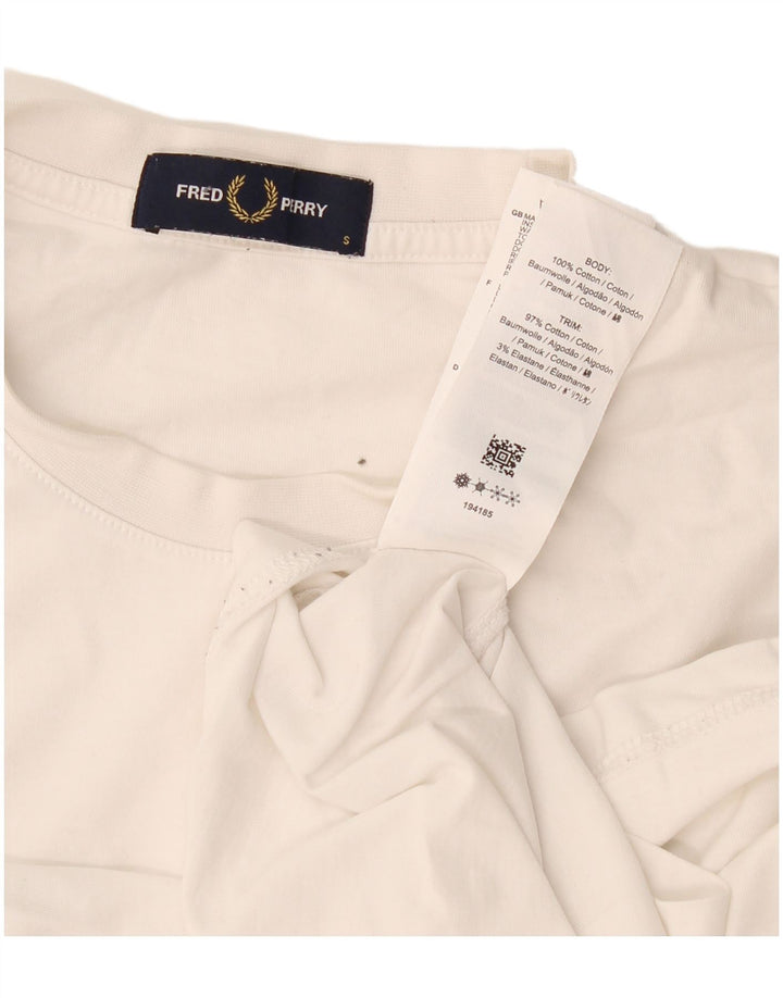 Fred Perry Camiseta masculina gráfica top pequeno algodão branco