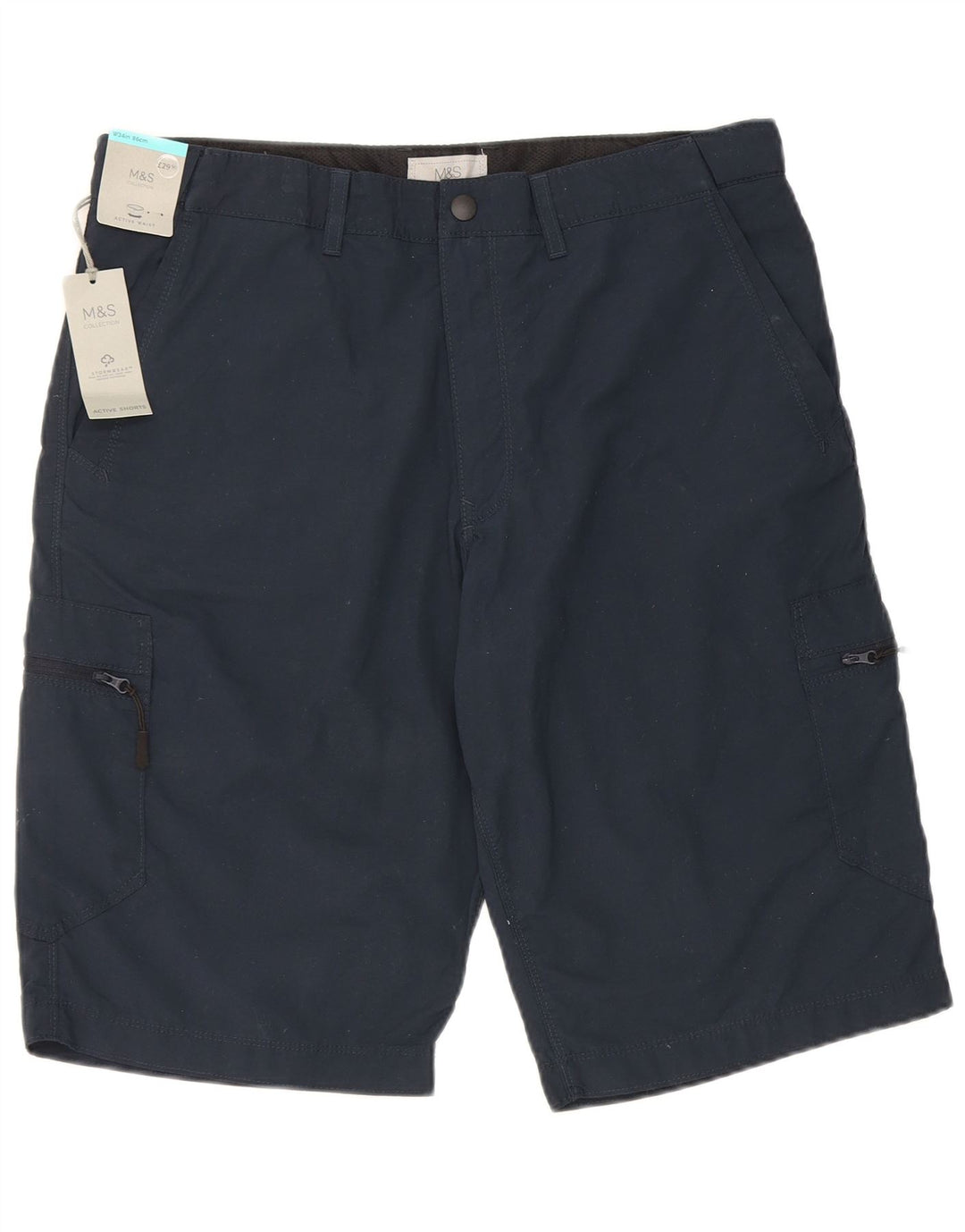 Calça cargo masculina Marks & Spencer W34 grande algodão azul marinho