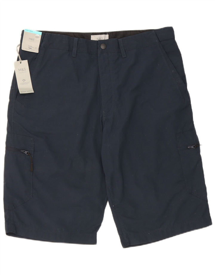 Calça cargo masculina Marks & Spencer W34 grande algodão azul marinho