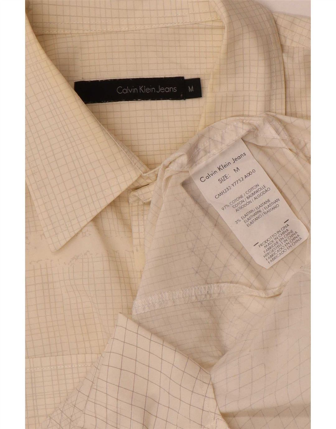 Camisa masculina Calvin Klein Jeans média off white xadrez algodão
