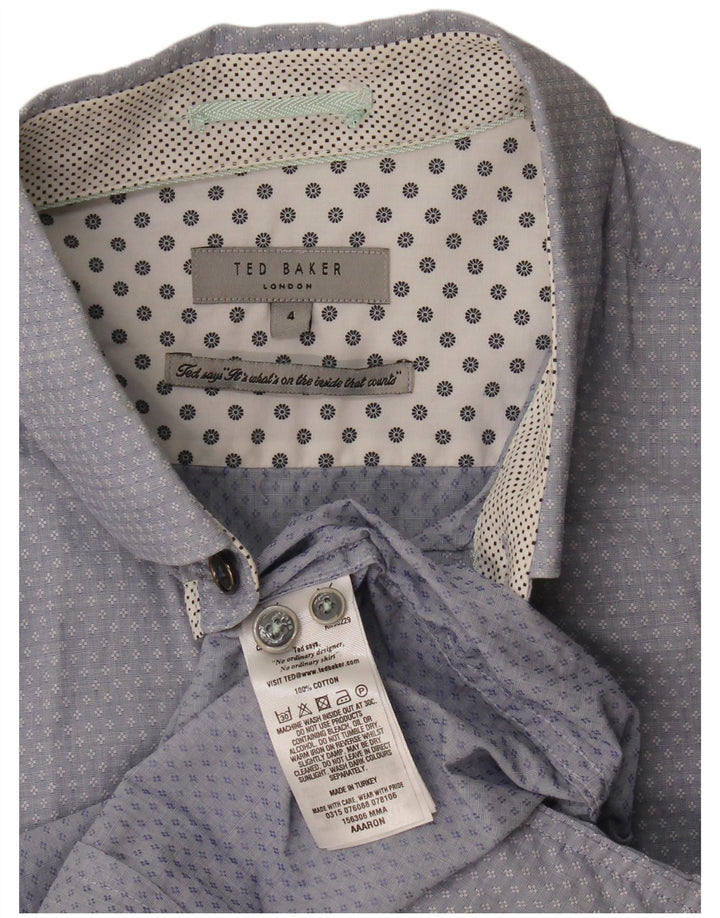 Camisa masculina Ted Baker com padrão abstrato tamanho 4 grande algodão azul