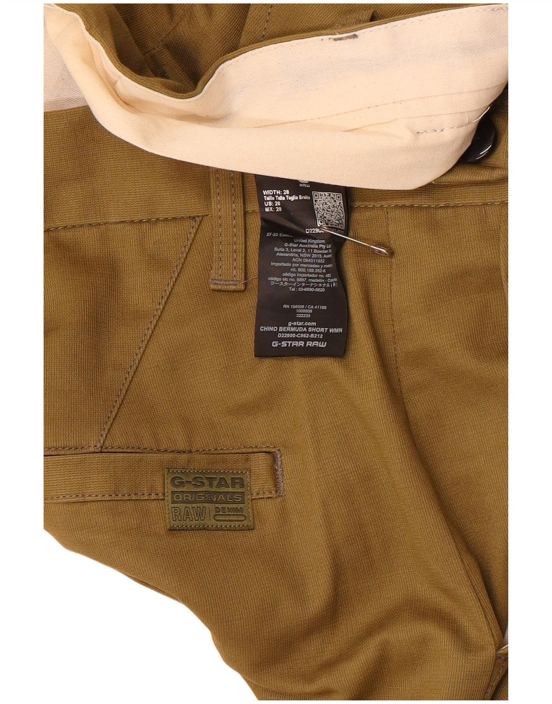 Shorts cargo masculino G-STAR W28 pequeno algodão cáqui