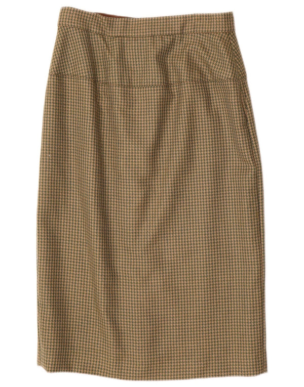 Saia midi feminina vintage de cintura alta W28 médio caqui houndstooth