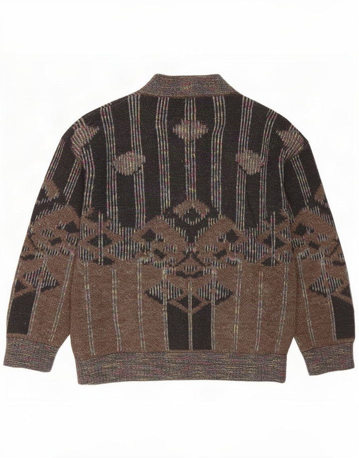 Suéter Cardigan Masculino Vintage Médio Marrom Geométrico