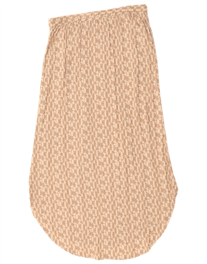 Saia maxi feminina Eddie Bauer Reino Unido 14 médio W30 rayon geométrico bege