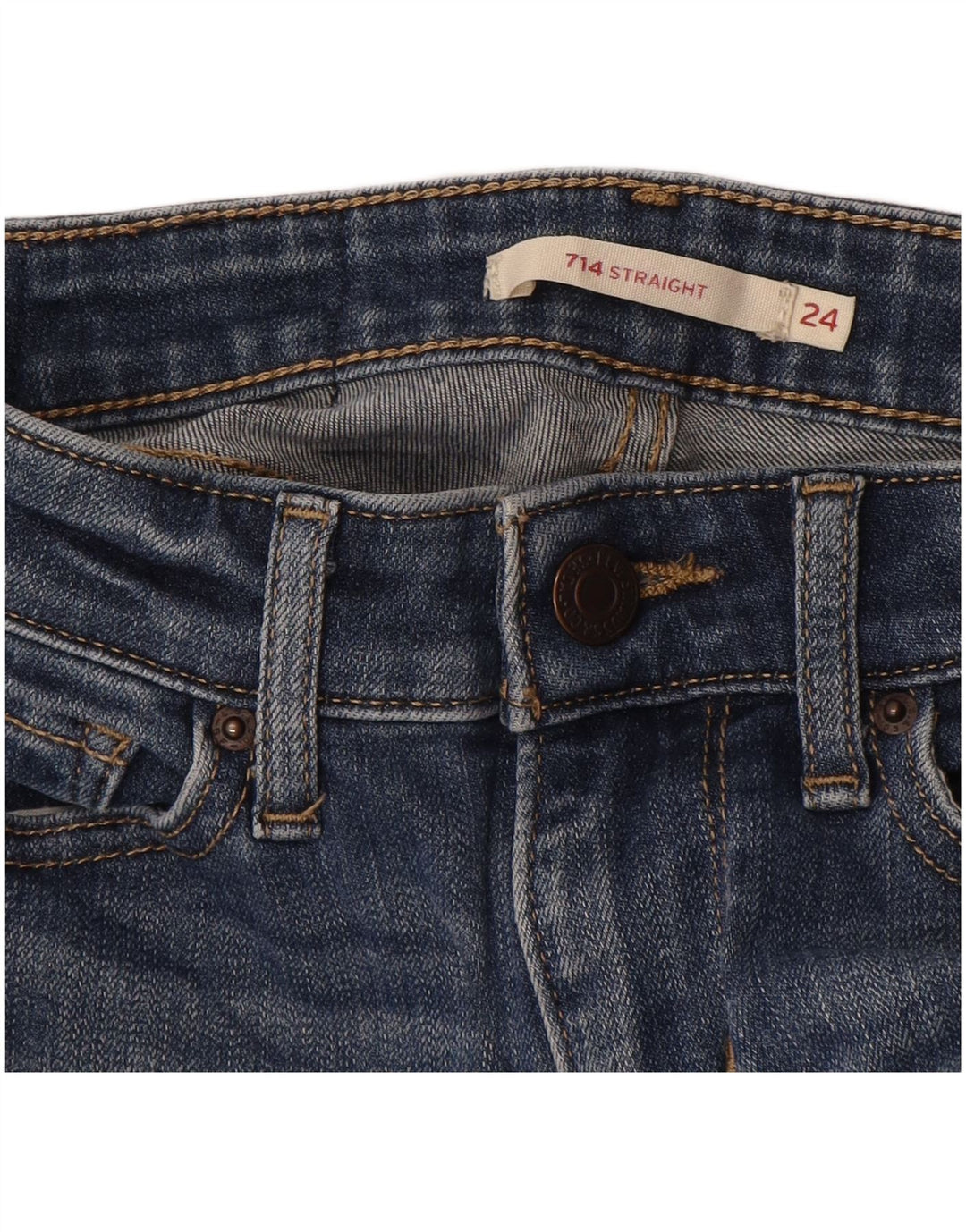 Levi's feminino 714 jeans retos W24 L28 algodão azul