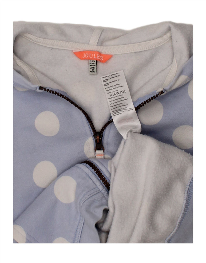 JOULES Girls Zip Hoodie Sweater 11-12 Years Blue Polka Dot Cotton Vintage Joules and Second-Hand Joules from Messina Hembry 