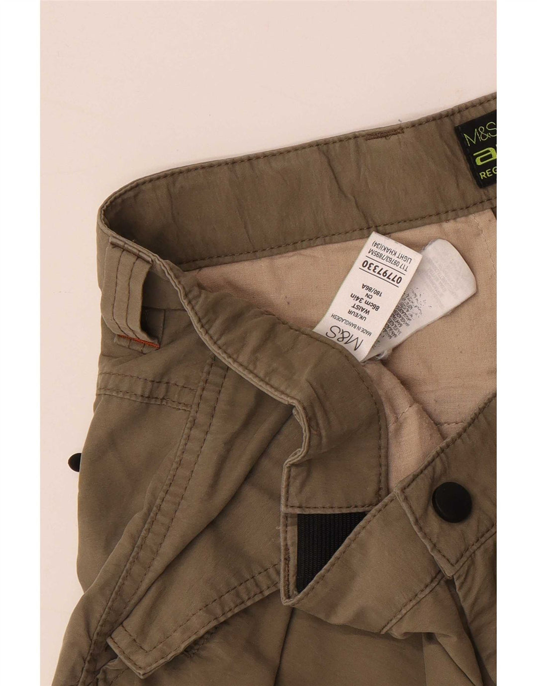 Shorts cargo masculino Marks & Spencer W34 grande algodão cáqui