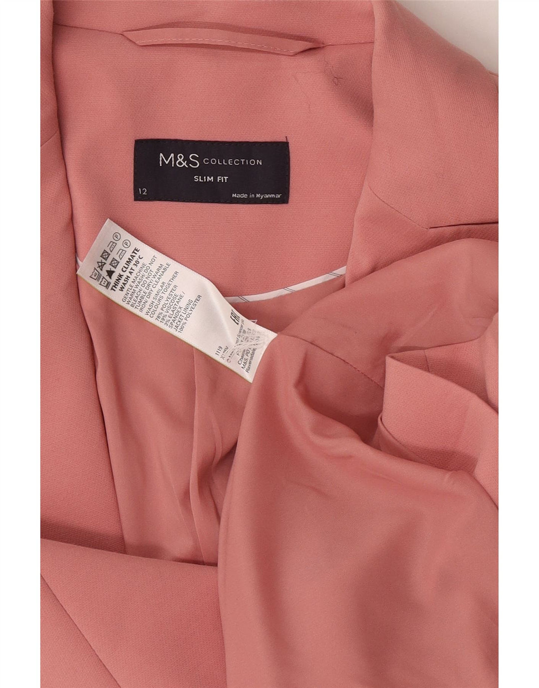 Jaqueta blazer feminina Marks & Spencer com 1 botão Slim Fit Reino Unido 12 rosa médio