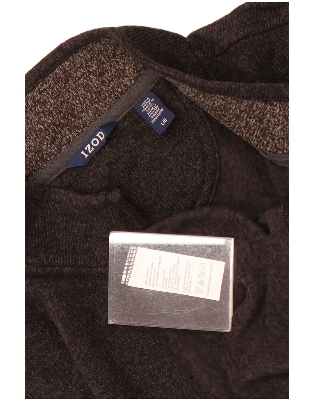 Suéter masculino Izod com zíper e gola em poliéster cinza grande