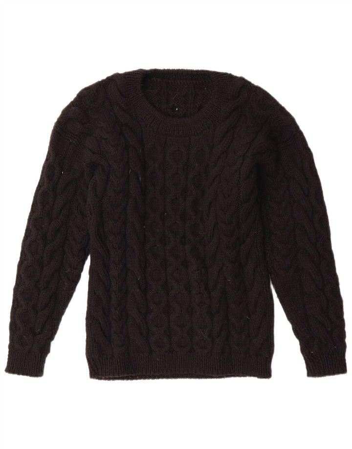 Suéter feminino VINTAGE com gola redonda UK 12 médio preto