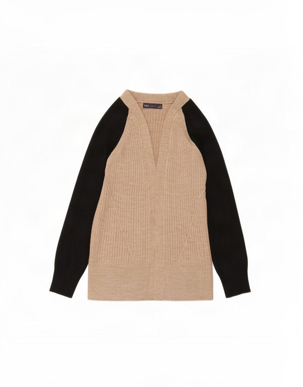 Suéter cardigã aberto feminino Marks & Spencer Reino Unido 10 bloco colorido bege pequeno