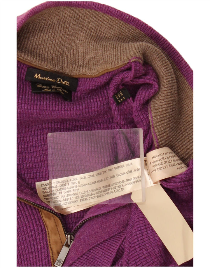Suéter masculino Massimo Dutti com zíper e gola alta de algodão roxo médio