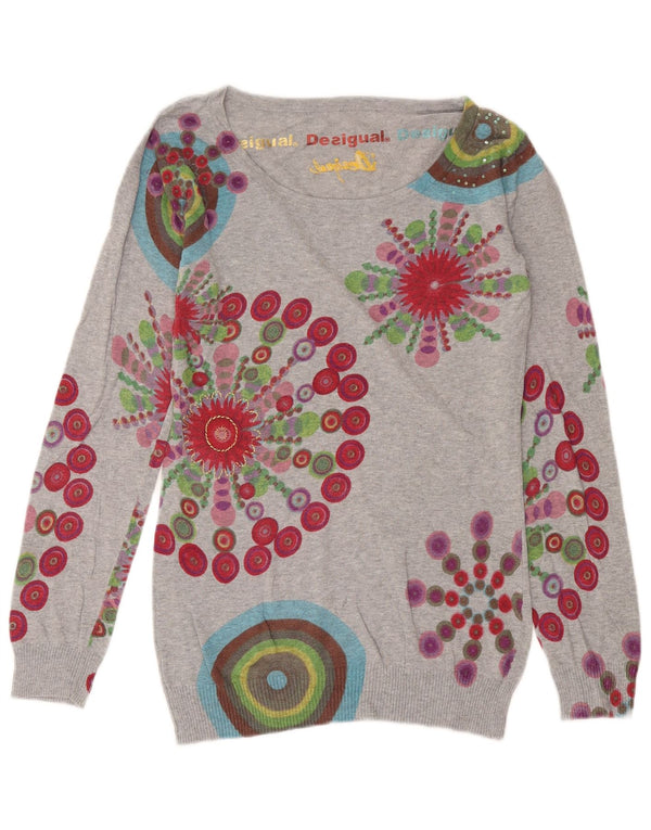 Suéter feminino Desigual com gola canoa e gola redonda Reino Unido 14 cinza médio geométrico