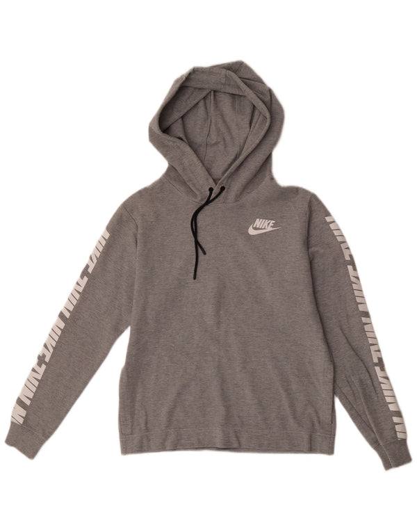 Jumper com capuz gráfico oversized Nike feminino UK 6 XS cinza algodão
