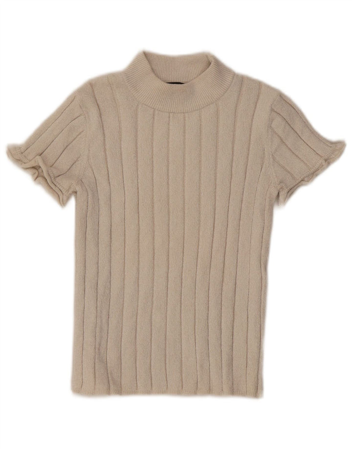 Camiseta feminina Zara UK 12 poliéster bege médio