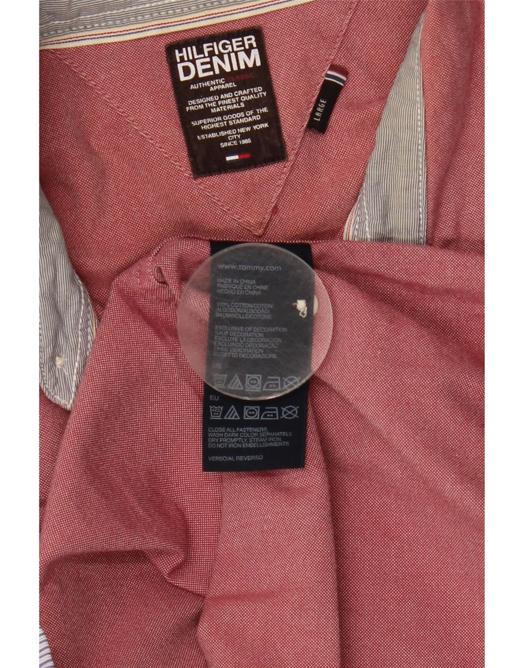 Camisa masculina Tommy Hilfiger grande algodão rosa