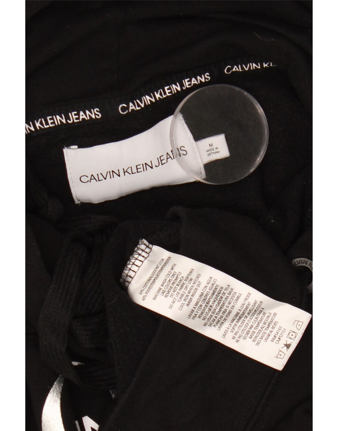 CALVIN KLEIN JEANS Suéter feminino com capuz gráfico UK 14 algodão preto médio