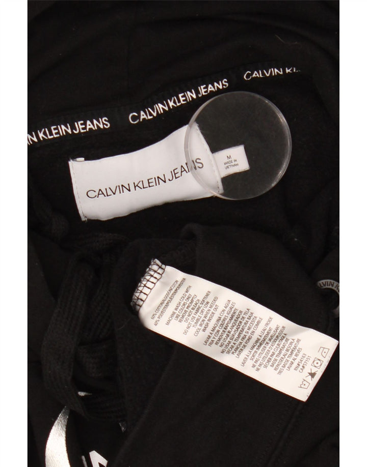 CALVIN KLEIN JEANS Suéter feminino com capuz gráfico UK 14 algodão preto médio