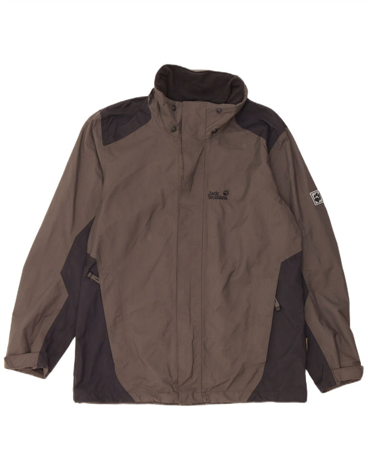 Jaqueta de chuva masculina Jack Wolfskin Reino Unido 36/38 cinza médio colorblock poliamida