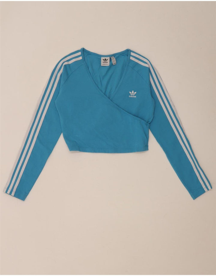 Adidas Mulheres Crop Top Manga Longa Reino Unido 12 Médio Algodão Azul