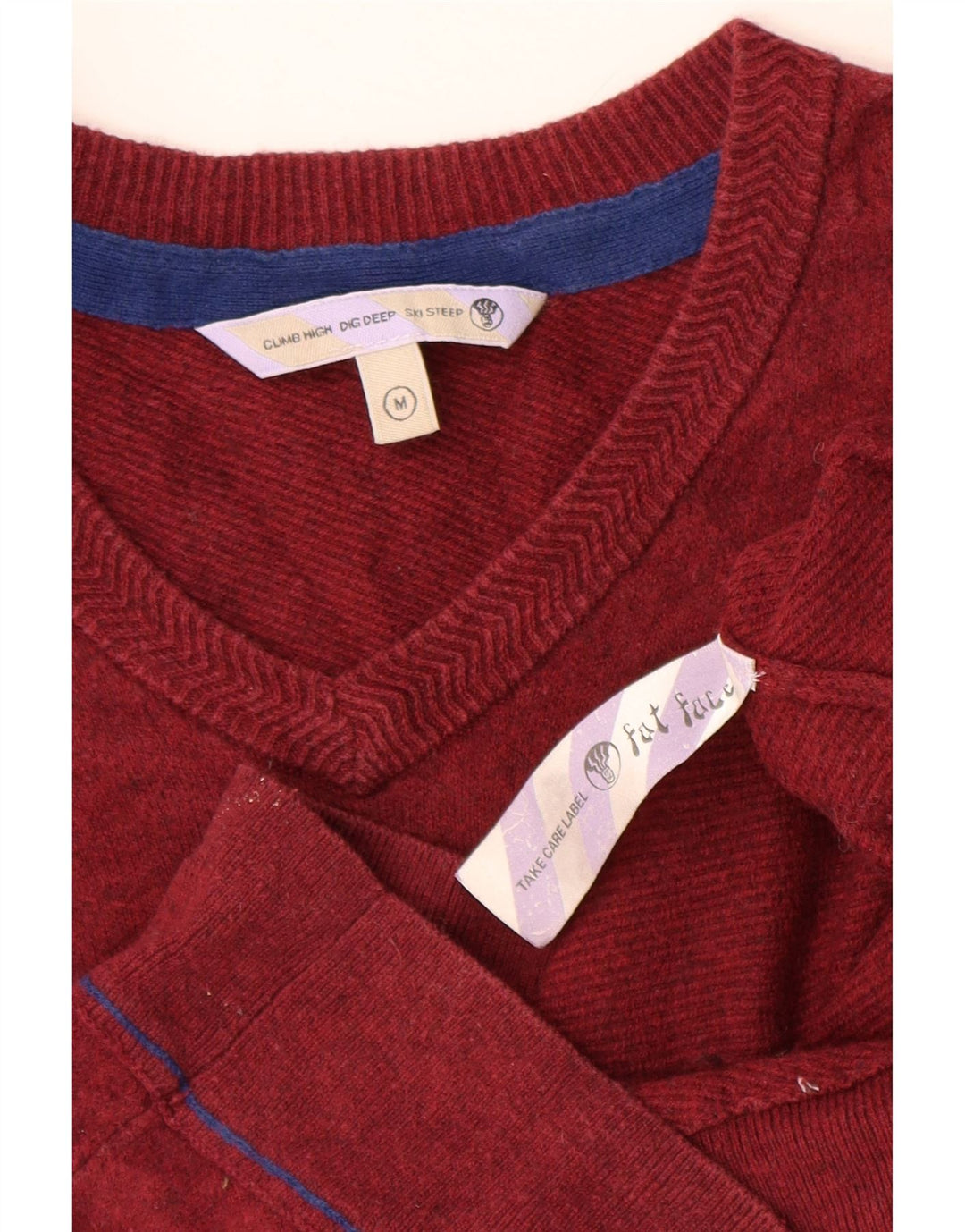 Suéter masculino FAT FACE com decote em V, algodão vermelho médio