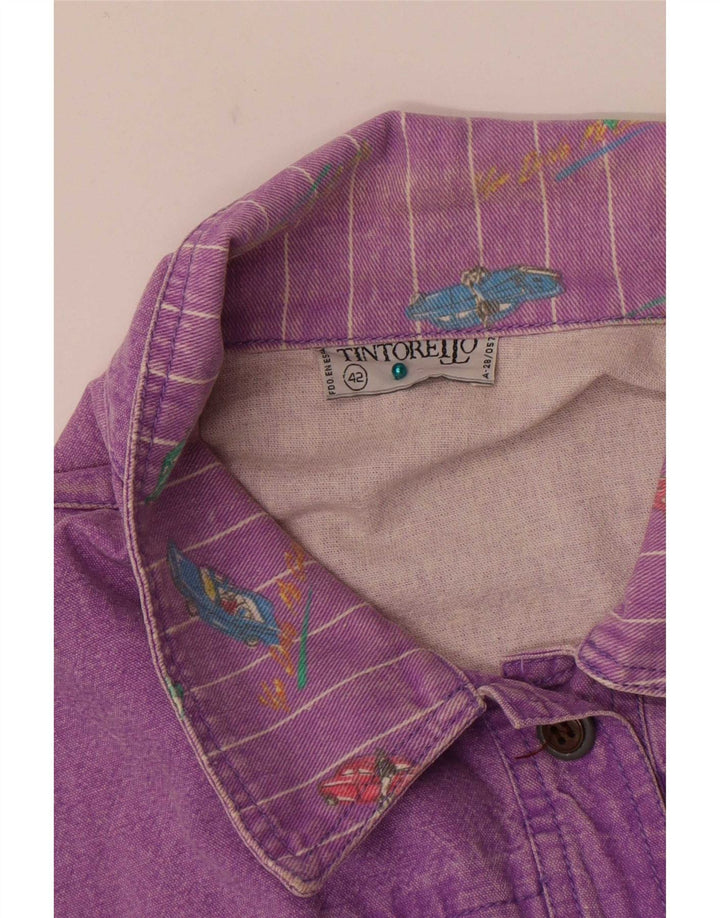 Jaqueta jeans feminina com padrão abstrato Tintoretto EU 42 grande roxo retrô