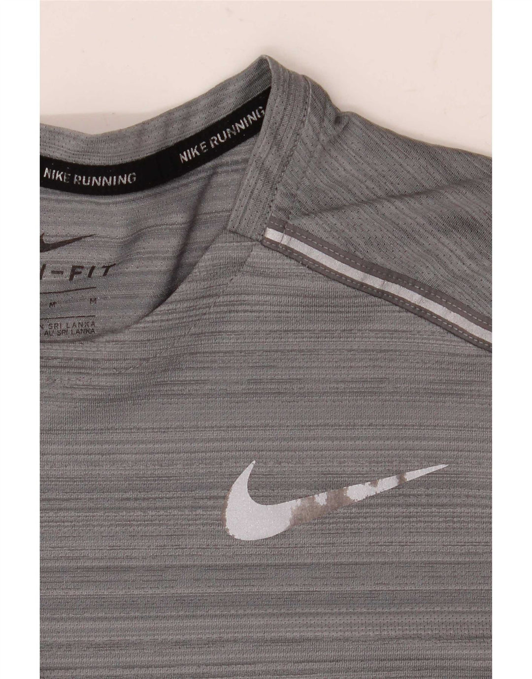Camiseta masculina Nike Dri Fit Top poliéster listrado cinza médio