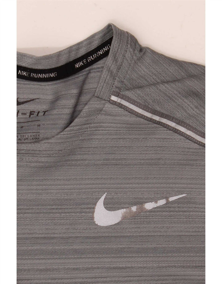 Camiseta masculina Nike Dri Fit Top poliéster listrado cinza médio