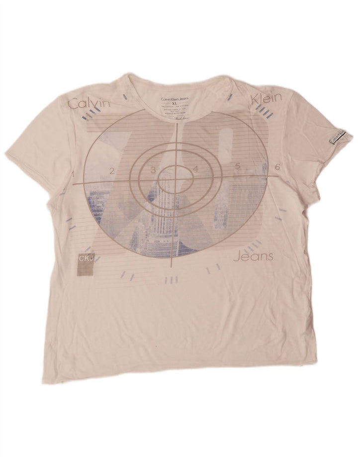 Camiseta feminina CALVIN KLEIN JEANS com estampa gráfica UK 18 XL algodão branco