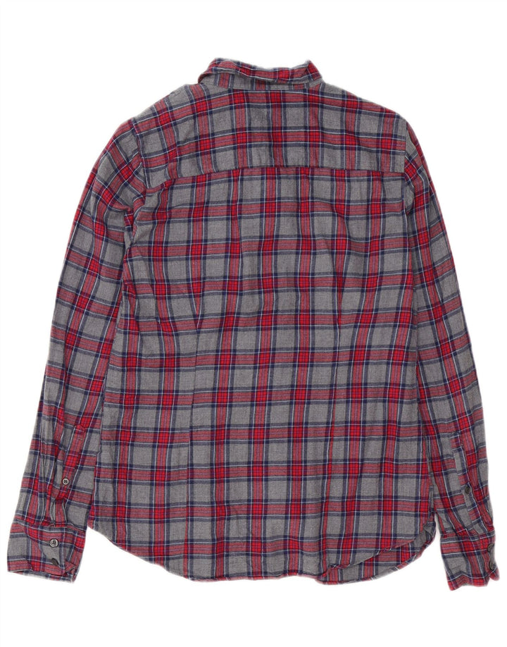 Camisa feminina de flanela J. Crew UK 10 algodão xadrez cinza pequeno