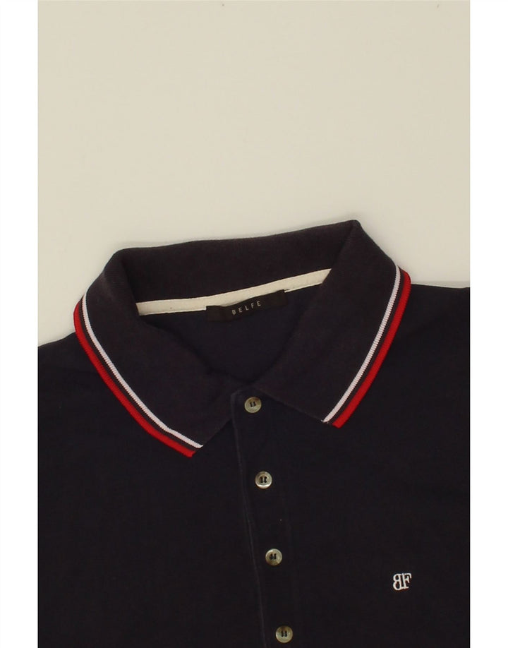 BELFE Mens Polo Shirt Large Navy Blue Cotton Vintage Belfe and Second-Hand Belfe from Messina Hembry 
