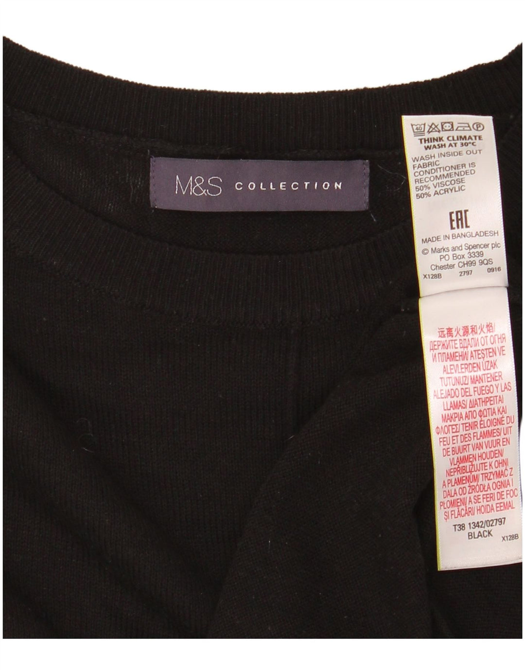 Suéter feminino Marks & Spencer com gola redonda Reino Unido 14 médio preto