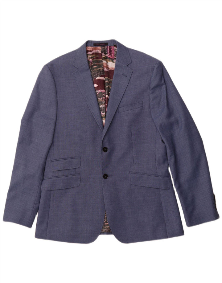 Jaqueta blazer masculina TED BAKER com ajuste moderno de 2 botões Reino Unido 40 grande azul manchado
