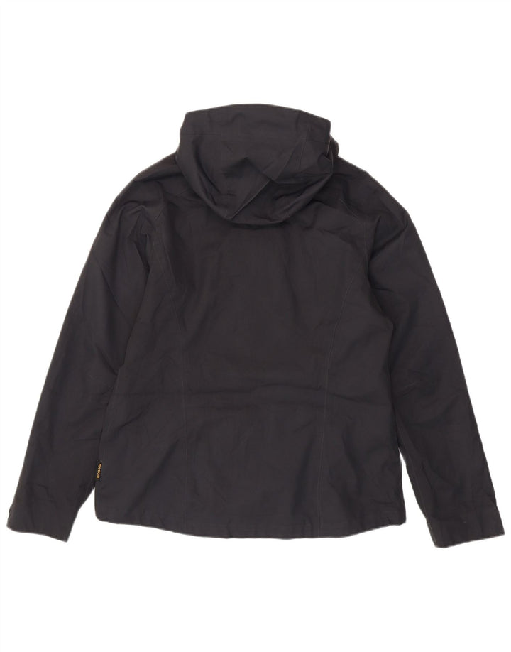Jaqueta de chuva feminina com capuz Jack Wolfskin Reino Unido 12 poliéster preto médio