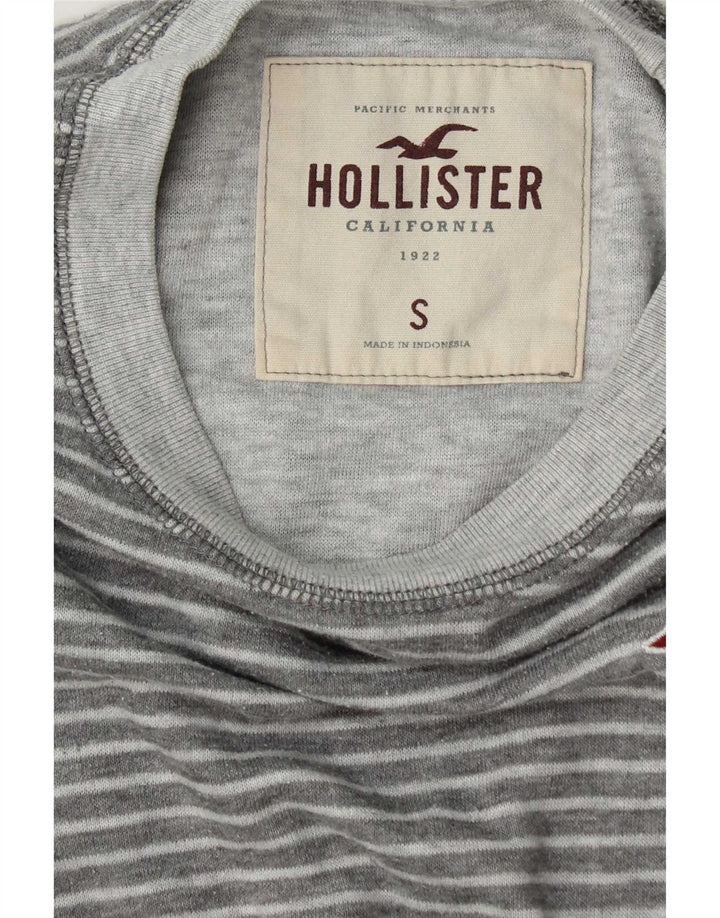 Top masculino Hollister manga comprida listrado cinza pequeno