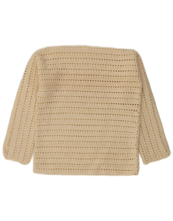 Suéter feminino vintage com gola canoa UK 14 Médio Off White