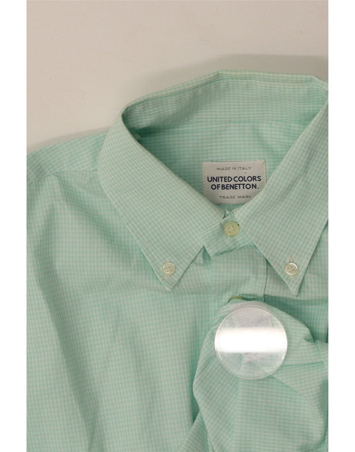 Camisa masculina BENETTON de algodão guingão turquesa médio