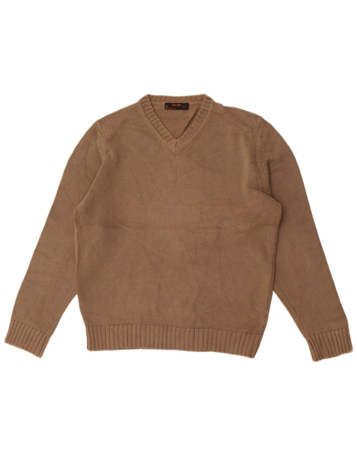 Zara Suéter masculino com gola V e algodão marrom médio