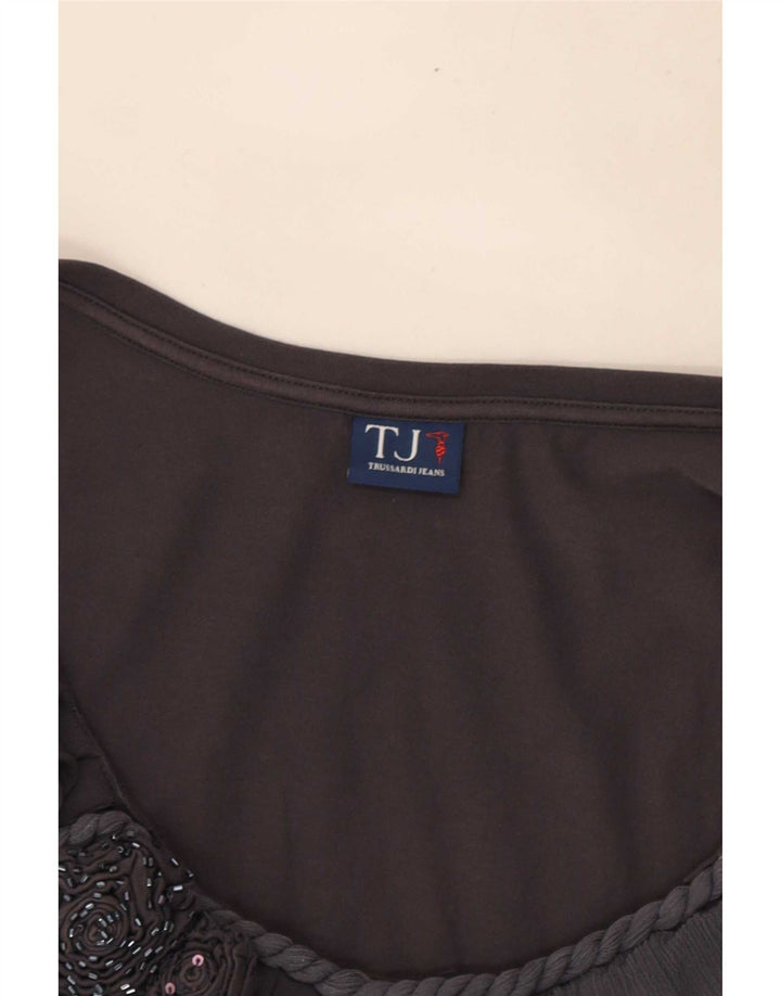 Blusa feminina sem mangas Trussardi Top UK 10 pequeno cinza