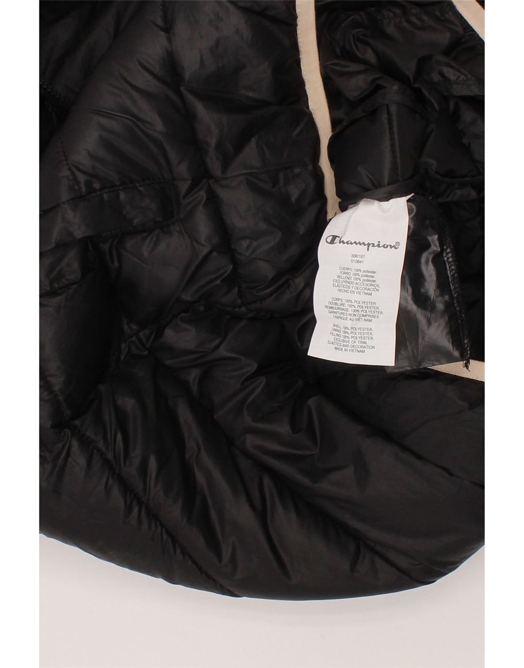 CHAMPION Girls Hooded Padded Jacket 11-12 Years Black Polyester Vintage Champion and Second-Hand Champion from Messina Hembry 