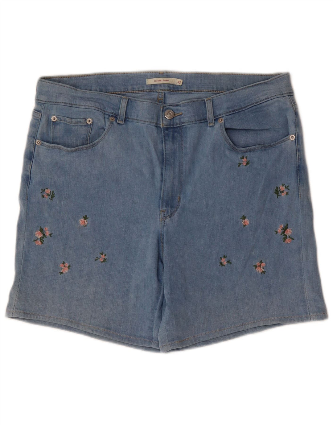 Shorts jeans clássico feminino LEVI'S W32 grande algodão floral azul