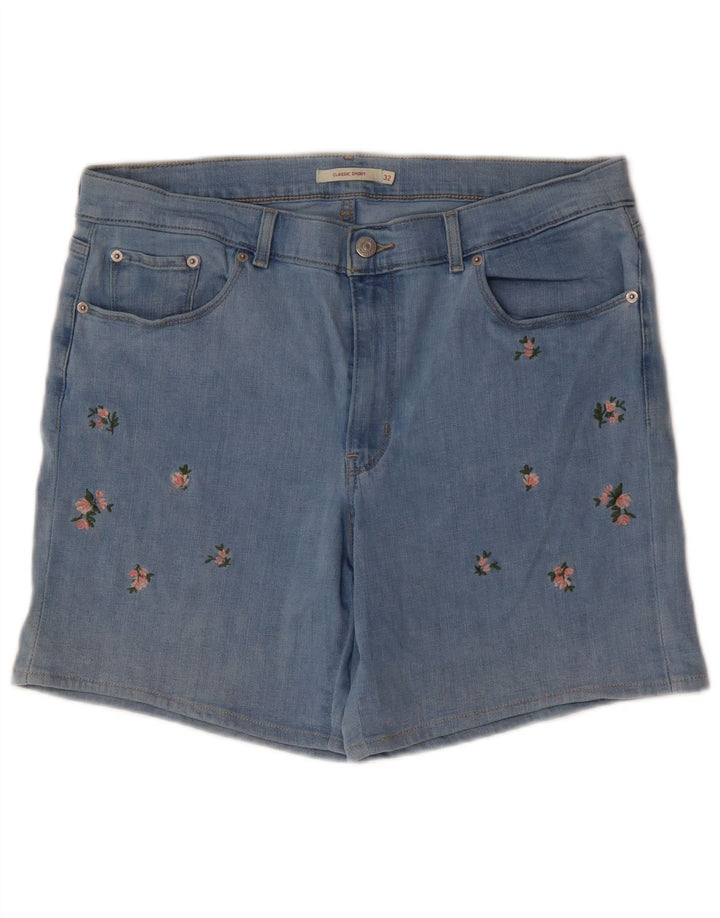 Shorts jeans clássico feminino LEVI'S W32 grande algodão floral azul