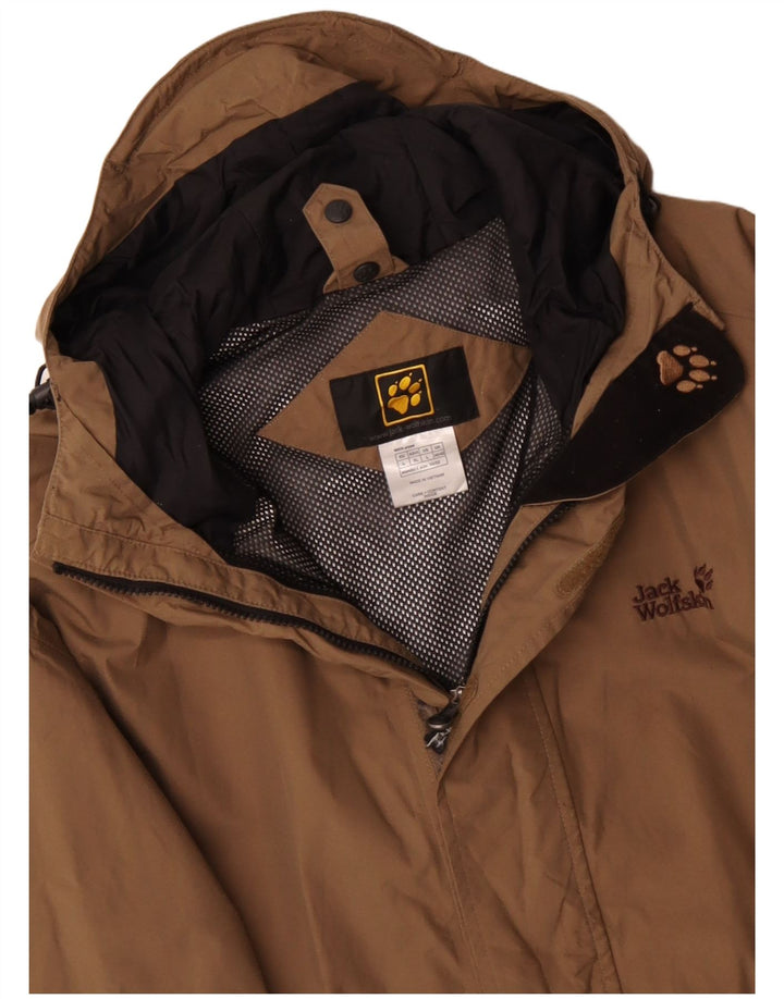Jaqueta de chuva masculina Jack Wolfskin com capuz Reino Unido 40/42 grande poliamida bege