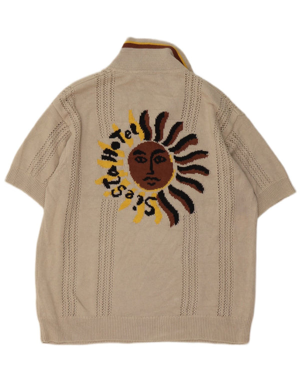 Suéter masculino Zara Inigo Studio gráfico com gola polo bege médio